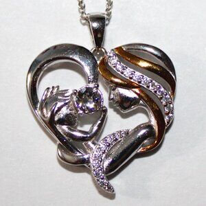 Silver and Gold Mother and Child Heart Necklace